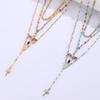 Creative Fashion Sense Colorful Double Layer Cross Pendant Collarbone Chain Y Shaped Tassel Necklace