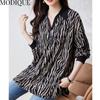 MODIQUE Frühling Sommer Übergröße Neue Damen Lose Vintage Zebrastreifen Bluse Shirts Weibliche Chiffon Casual Übergröße Langarm V-Ausschnitt Top