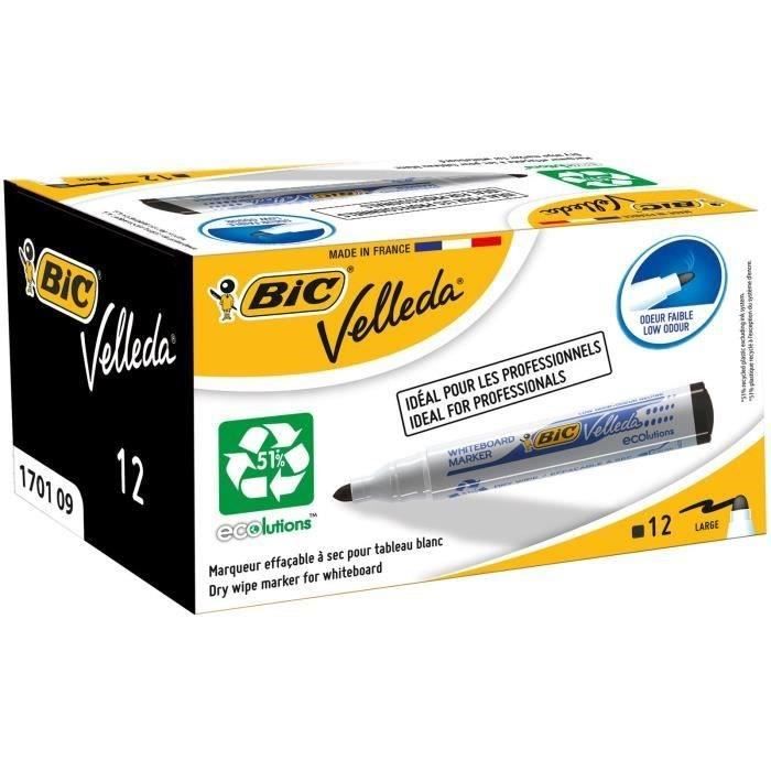 BIC® - Boite feutres effaçables Velleda® BIC® Velleda® 1701 ECOlutions® x 12 - Encre noire