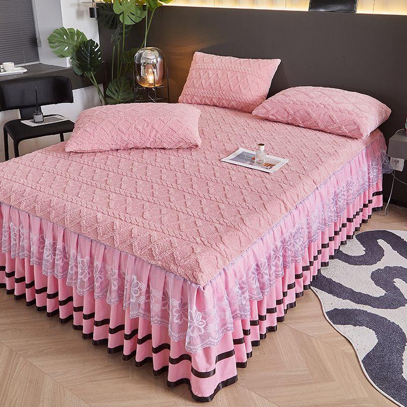 

Комплект из 3 предметов: трехсекционная юбка для кровати, утолщенная простыня из кораллового флиса, покрывало цельное фланелевое всеохватывающее нескользящее покрытие 150*200CM