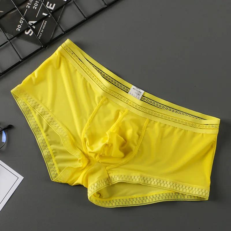 Ice Silk Boxer Briefs Male See Through Underwear Seamless Panties Male Breathable Underpants Bulge Pouch Boxer Trunks Lingerie