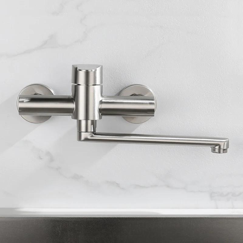 Kitchen Faucet Mixers Wall Mounted 304 Stainless Steel Mixer Tap Sink Faucet Hot Cold Water Mixer Mop Pool Tap Basin Faucet