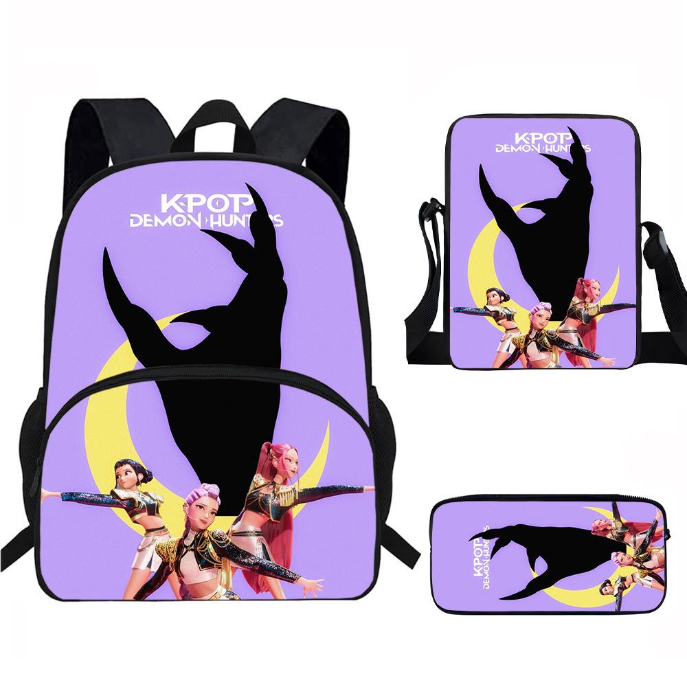 K-Pop Dämonenjäger 3-teiliges Schülerrucksack-Set Anime-Thema Trendiges bedrucktes Rucksack-Set