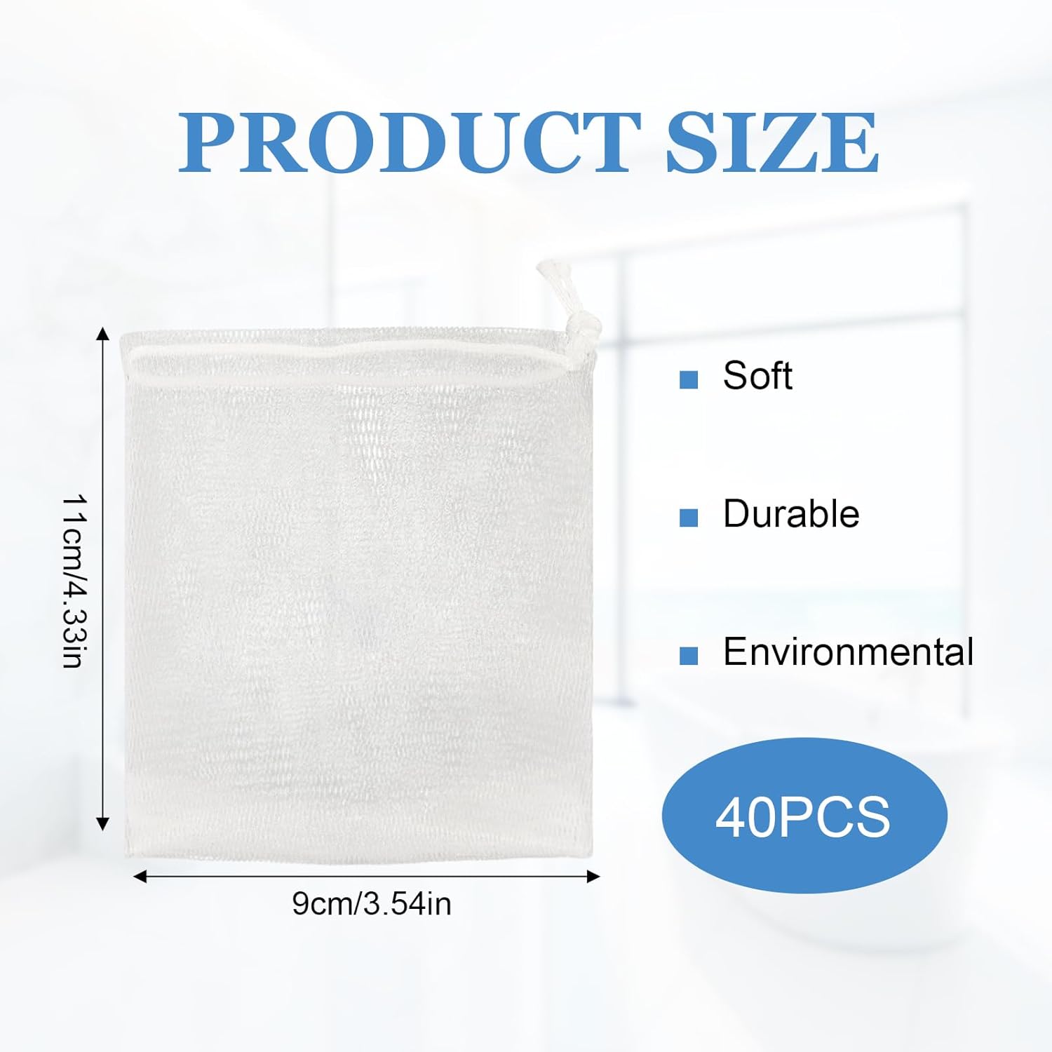 40 PCS Soap Saver Bag, Exfoliating Mesh Soap Saver Pouch Bags, Bubble Mesh Net Bags with Drawstring, Easy to Store, for Shower, Face Cleansing, White