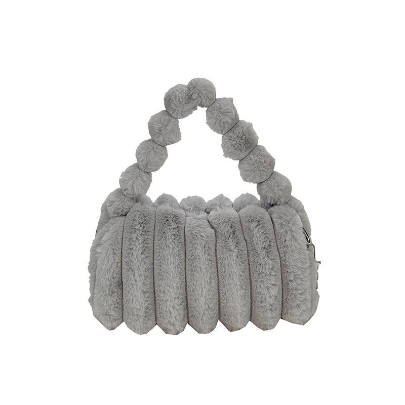 

Трендовая женская пушистая плюшевая сумочка 2025 года - Высококачественная модная сумка на плечо и кроссбоди для осени/зимы серый