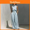 Pure Color Sleeveless Tshirt For Women With Polyester Fabric In Casual Summer Style For Lounge And Leisure