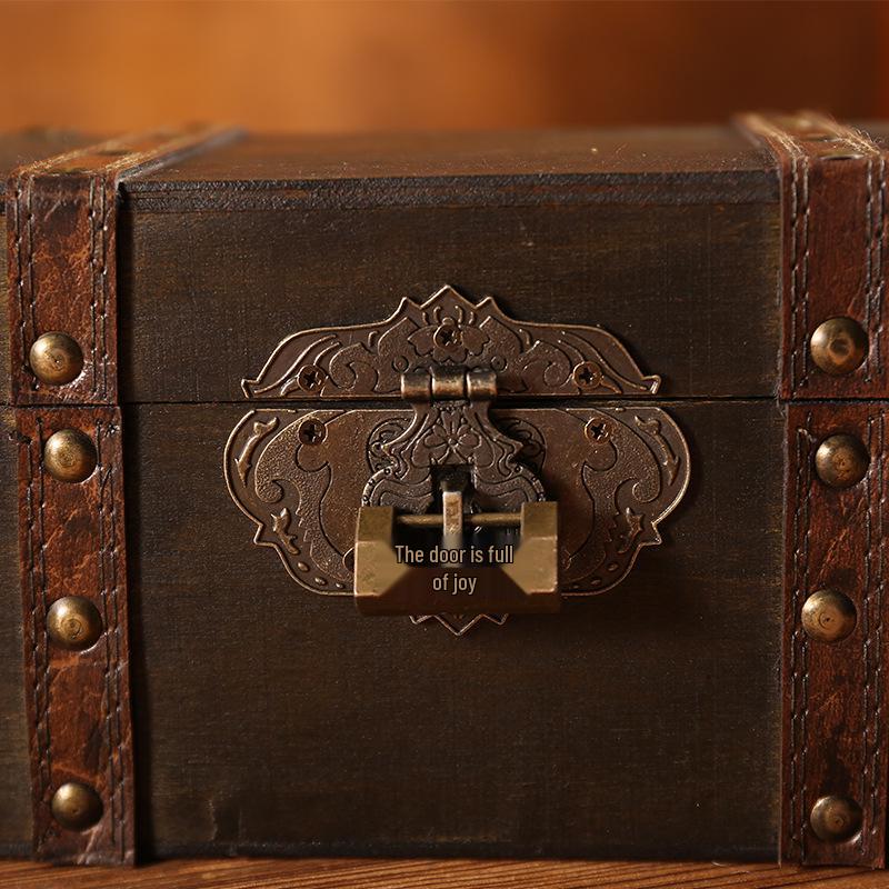 Vintage Wooden Treasure Chest with Combination Lock for Props & Document Storage