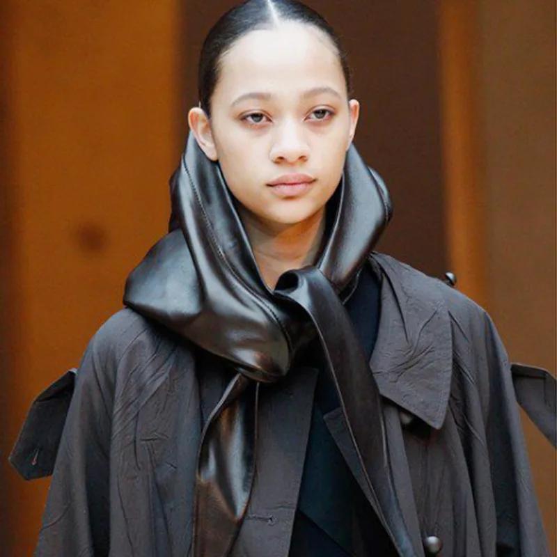 

Новый европейский и американский трансграничный платок-бандана треугольной формы из искусственной кожи для мужчин и женщин, модный и ве One Size чёрный