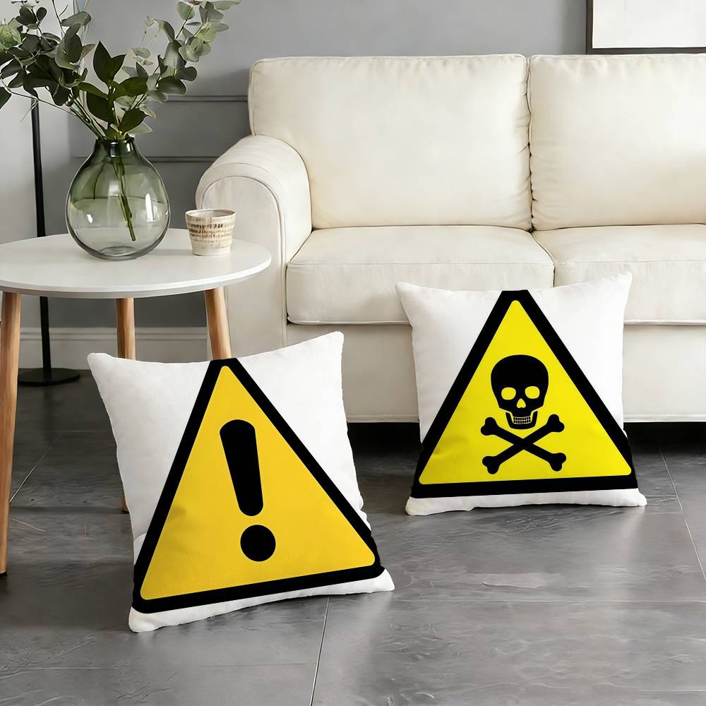 Warning Icon Danger Banning Pillow Case For Sofa Living Room Home Office Decor Protective Cover
