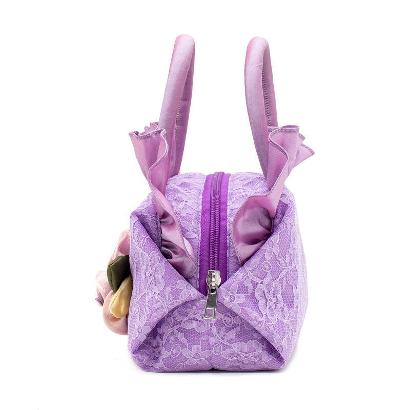 Women Summer Portable Cloth Bag Sweet Lace Flower Small Bag Zipper Mobile Phone Bag