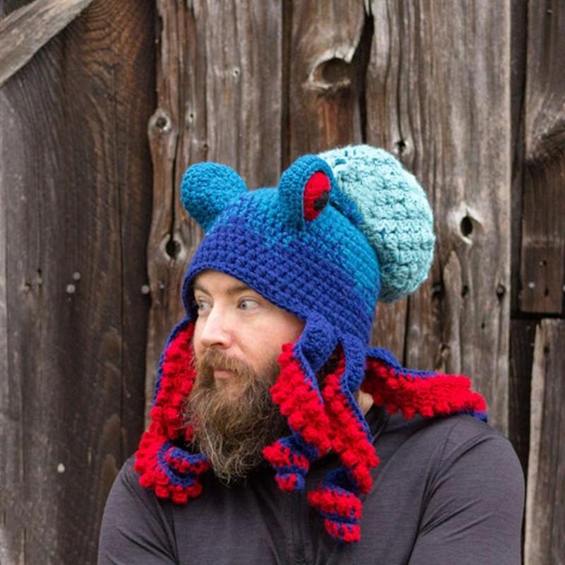 Adult Halloween Crochet Octopus Headgear - Funny Wool Yarn Hat