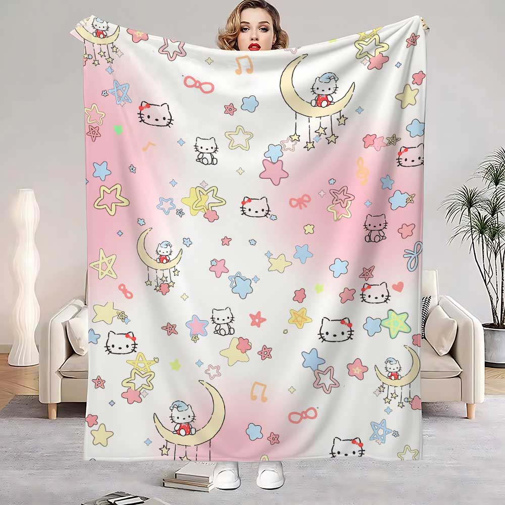 Kawaii Hellos Cat Fluffy Soft Blankets for Bed Home Blanket Custom Bedroom Decoration Bedspread the Sofa Throw Warm Winter Knee