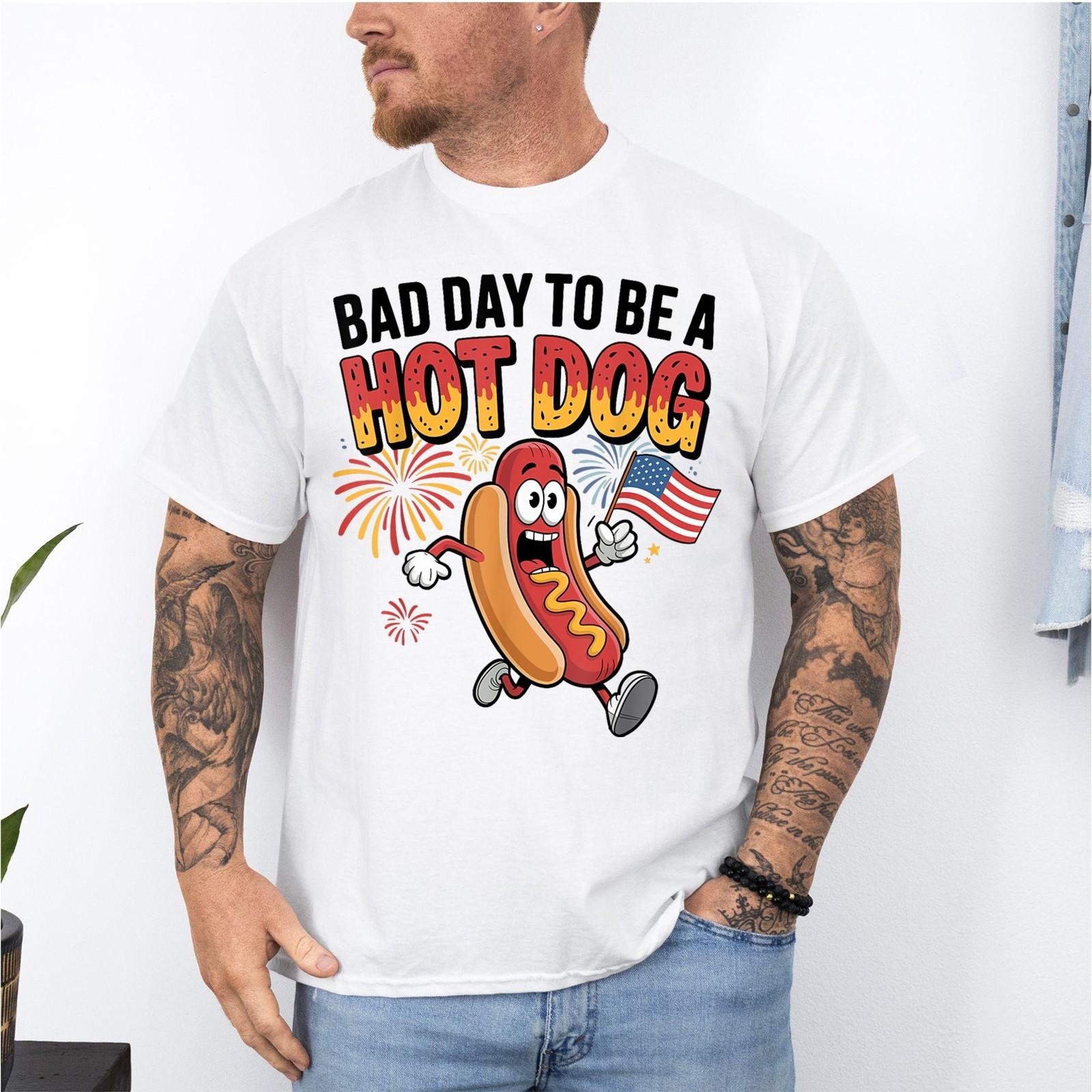 Bad Day to Be a Hot Dog Funny 4th of July Hotdog Unisex T-Shirt L