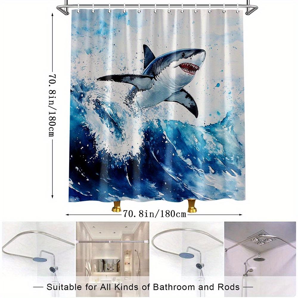 1pc Ocean Shark Shower Curtain 2D Graphic Print Bath Decoration with Bold Great White Shark in Vibrant Ocean Waves Stylish Bathr