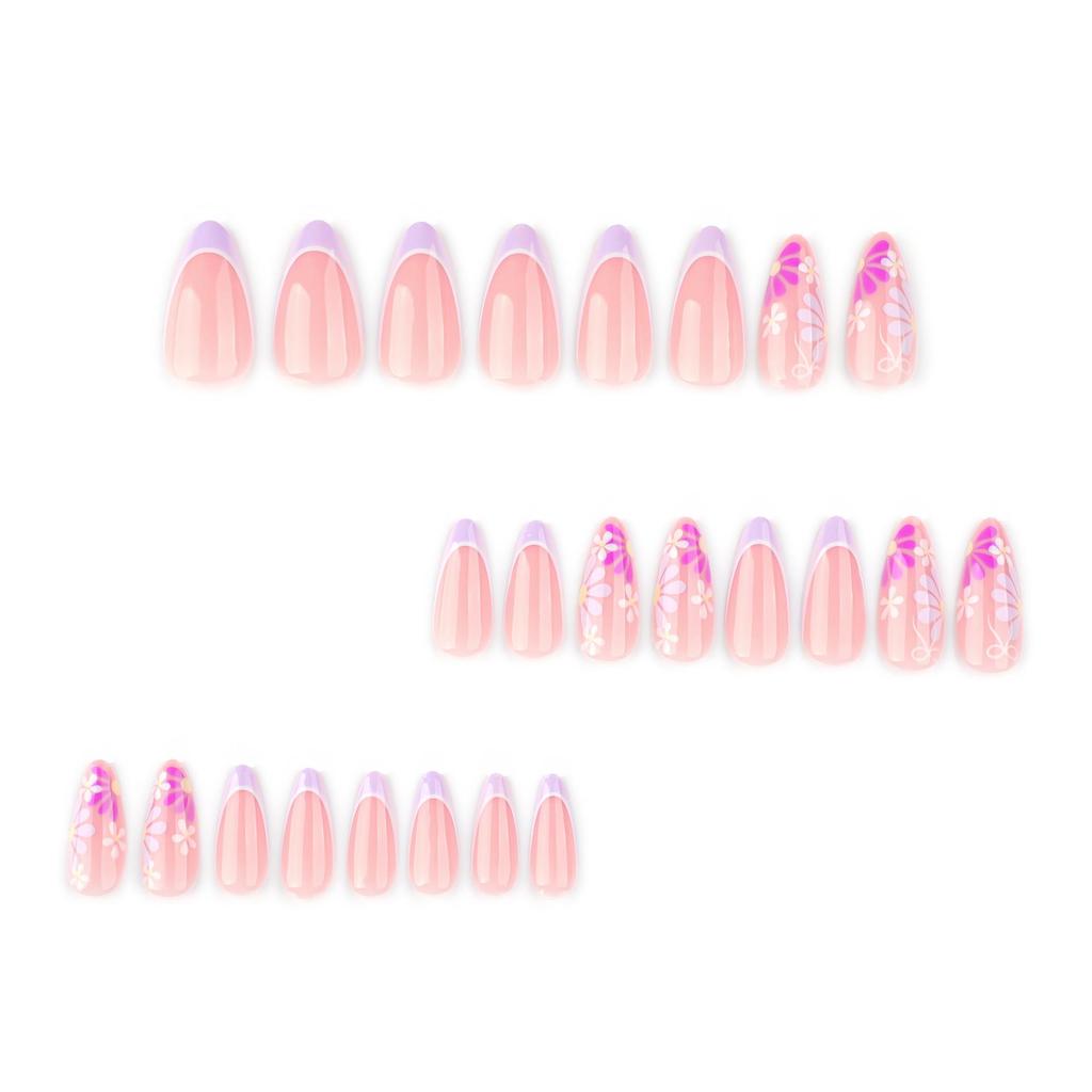 Summer Color Block Floral Nail Art - Wearable & Detachable French Nail Tips, European & American Style, Hot Selling.