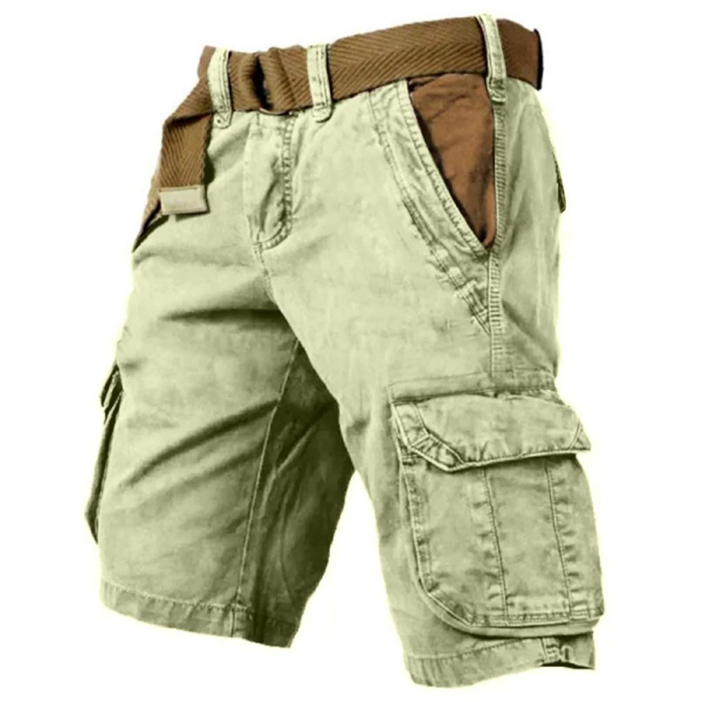 Men's Casual Cargo Shorts with Belt, Lightweight Cotton Blend, Multiple Pockets, Relaxed Fit for Outdoor Activities