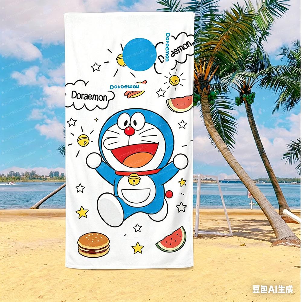 Doraemon Beach Towel Cartoon Cute Printed Bath Towel Microfiber Robotic Cat Swimming Quick Dry Comfortable Soft Beach Towel