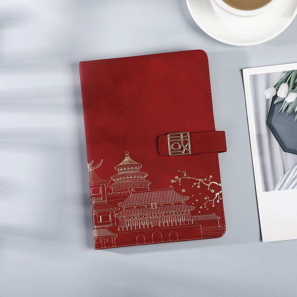 Guochao Anteckningsbok Presentuppsättning: Kinesisk stil mötesprotokollbok inspirerad av Palatsmuseet med logotyp