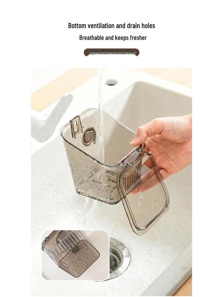 Multifunktionell Väggmonterad Köksförvaringslåda med Lock - Hålfri Transparent Sugkoppshållare för Grönsaker