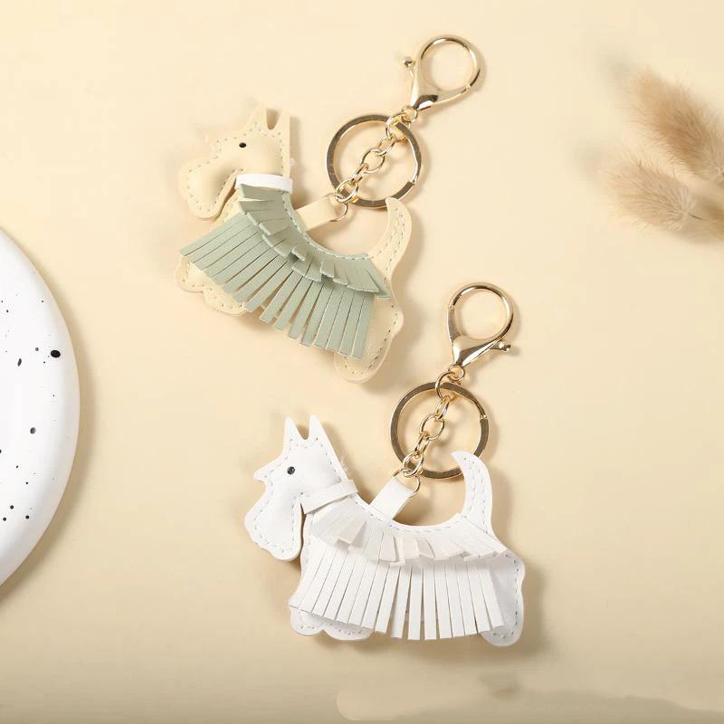 Trendy Pu Leather Schnauzer Bag Charm With Tassel Fringe Unique Car/Bag Accessory/Cute Ornament For Dog Lovers