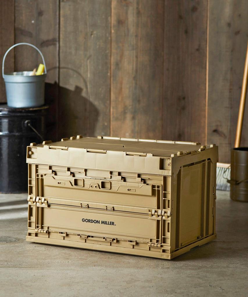 GORDON MILLER 50L Folding Container Rack with Side Doors for Cars, Foldable Garage Cargo Rack, Storage Box, Coyote Beige, 1591460