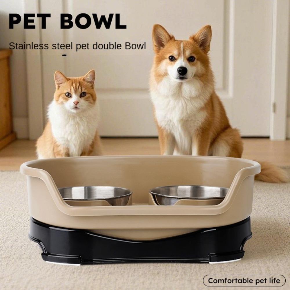 Non-slip Stainless Steel Dog Bowl Eating and Drinking Water Pet Double Bowl  Pet Feeding Supplies