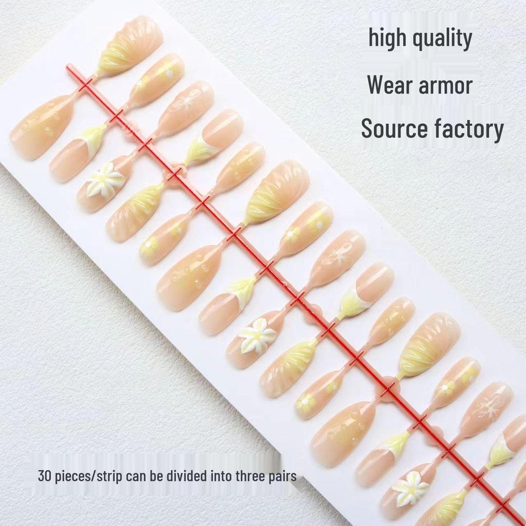Cross-Border Custard French Almond Cat Eye Short Nails - High-End Ice Translucent Manicure Tips