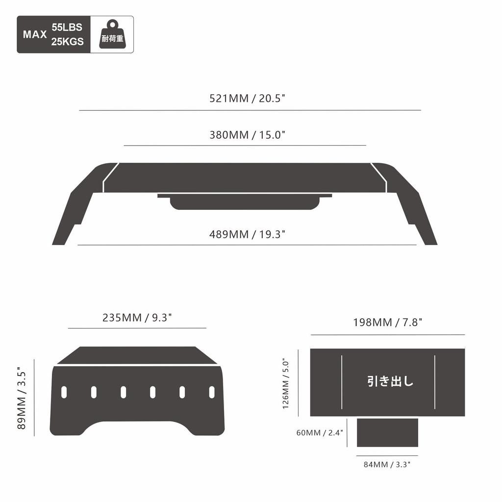 Fenge Monitor Fully Desktop Stand with Keyboard 52cm 25kg Weight G04A1522B Stand, Assembled, Drawer, Storage, Wide, Capacity, Black,