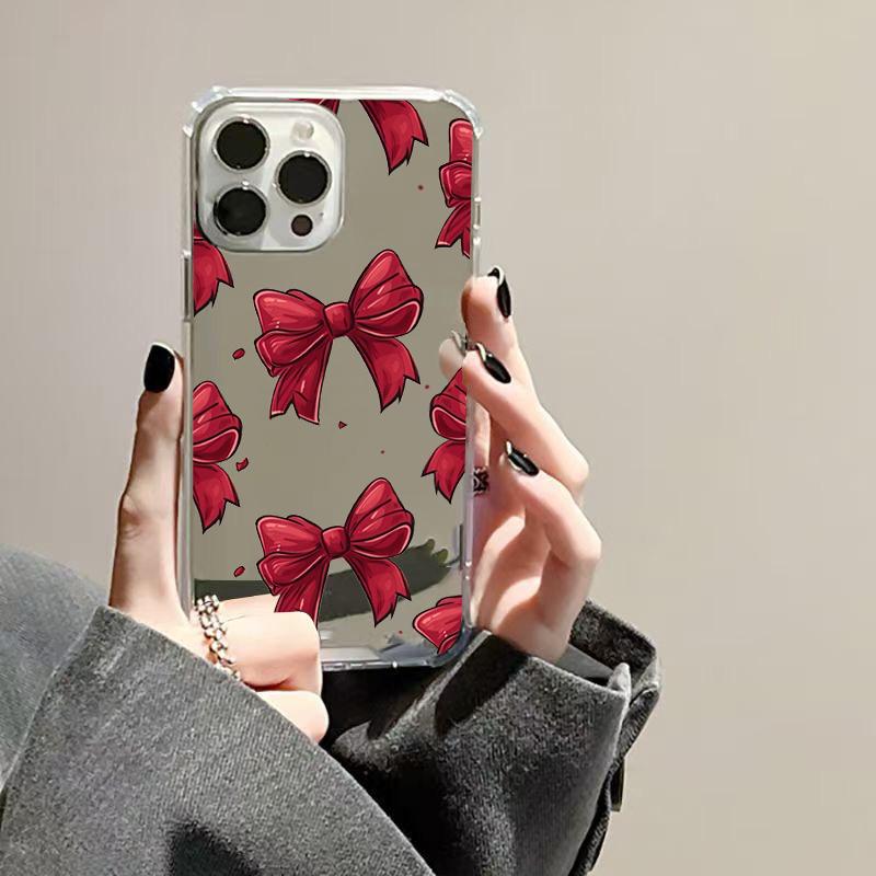 Red Bow Mirror Acrylic Soft Phone Case For iPhone 17 16 15 14 13 12 11 Pro Max 17 Air XS X XR 7 8 Plus Shockproof Bumper Cover