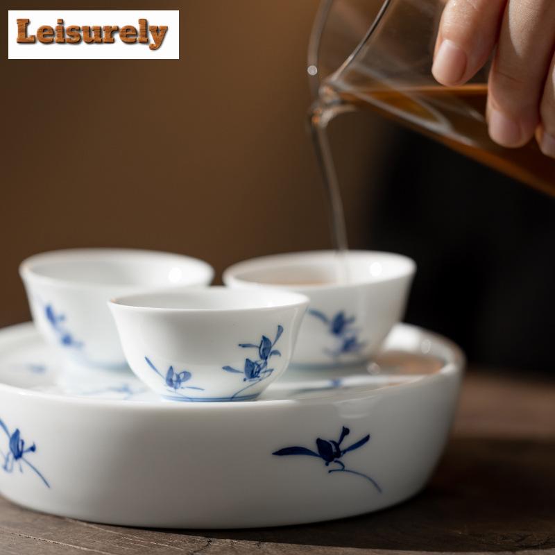 2 buc/set ceașcă de ceai cu orhidee fluture pictată manual pură, ceașcă parfumată specială, ceașcă mică de porțelan, ceașcă de meditație, set de ceai Kung Fu