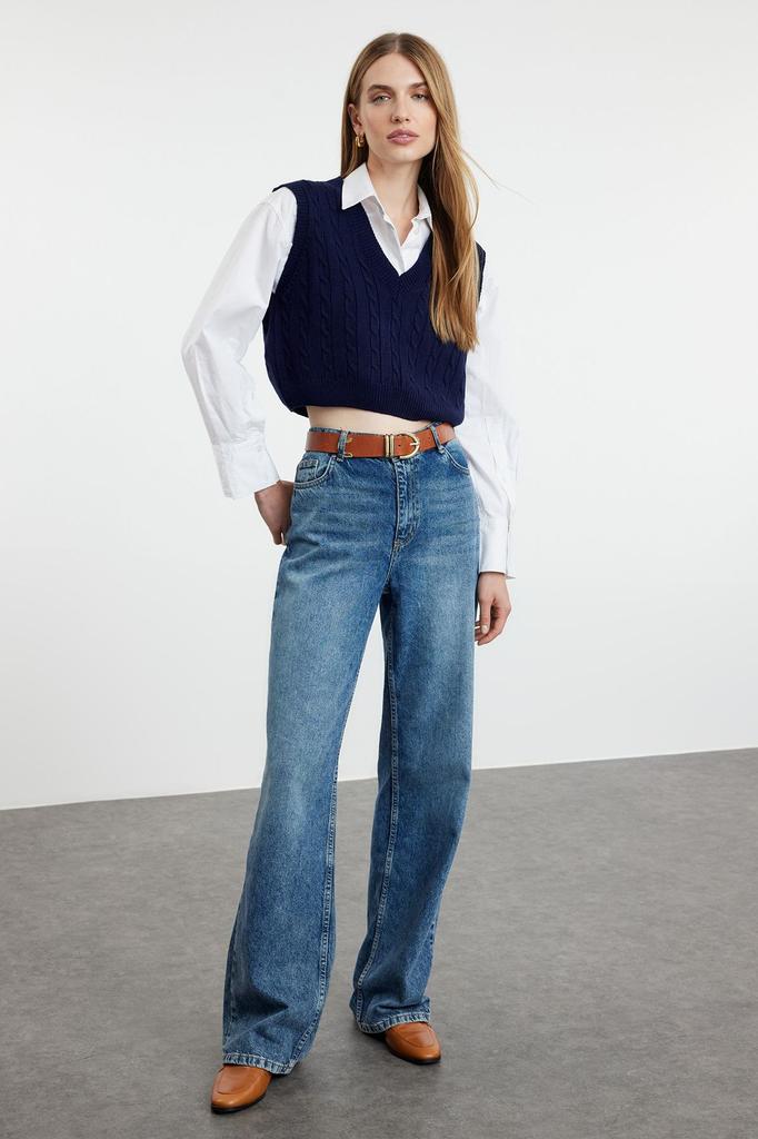 Women's Fashion Stylish Sweater Stone Crop V-Neck Knitwear Sweater