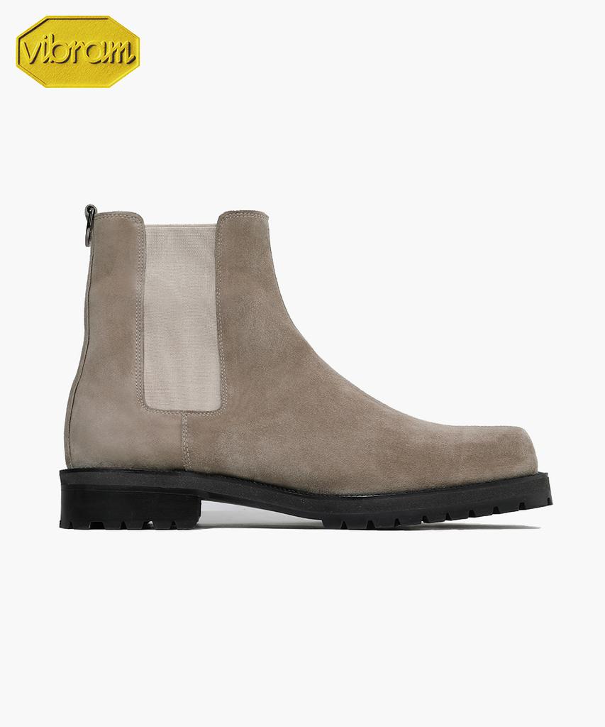 Firenze Atelier [Vibram] Center Cut Square Toe Suede Walker Sole Chelsea Boots 5706-Qs [Ash Beige]