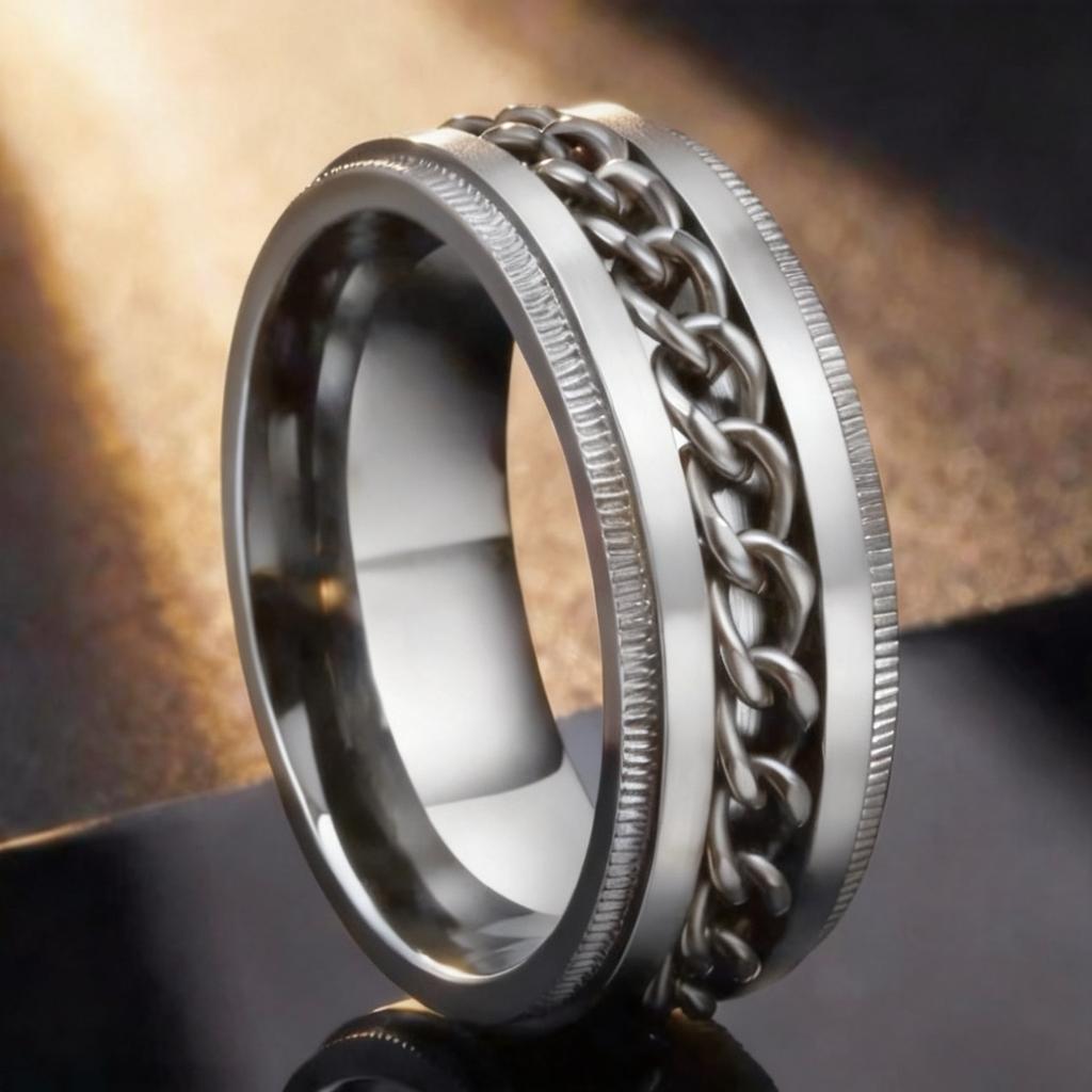 Boys Fashionable Stainless Steel Ring Does Not Fade Ins Wind Chain Rotation Rotation Decompression Titanium Steel Ring Element Ring