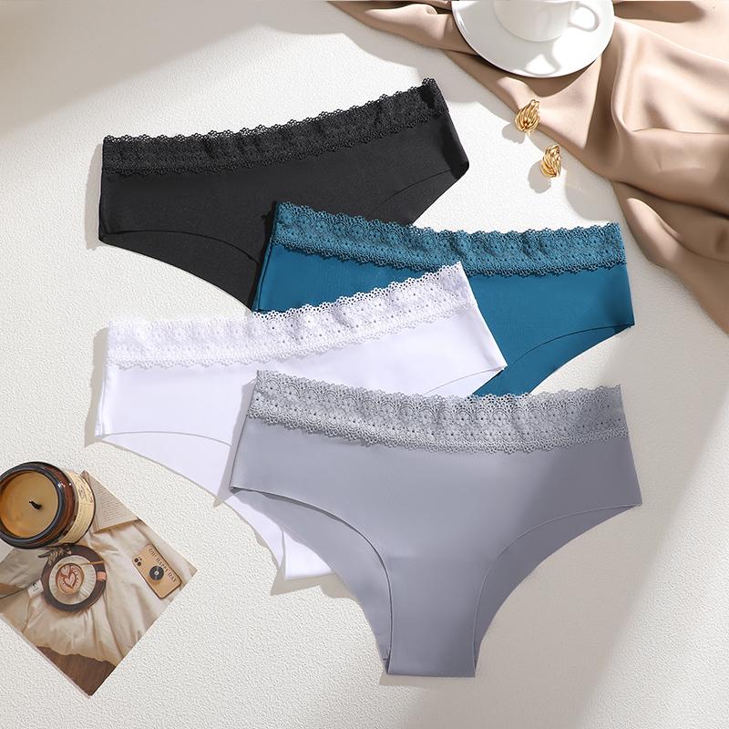4Pcs/Set Sexy Hollow Lace Panties Girl Underwears Ladies Briefs Plus Size Panty Seamless Soft Female Panties Low Waist Lingeries