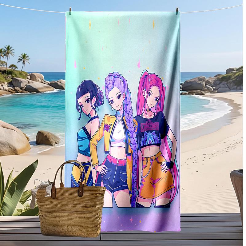 Asciugamano da Spiaggia Stampato Kpop Demon Hunters, Asciugamano Grande Assorbente ad Asciugatura Rapida per Estate e Attività all'Aperto in Acqua