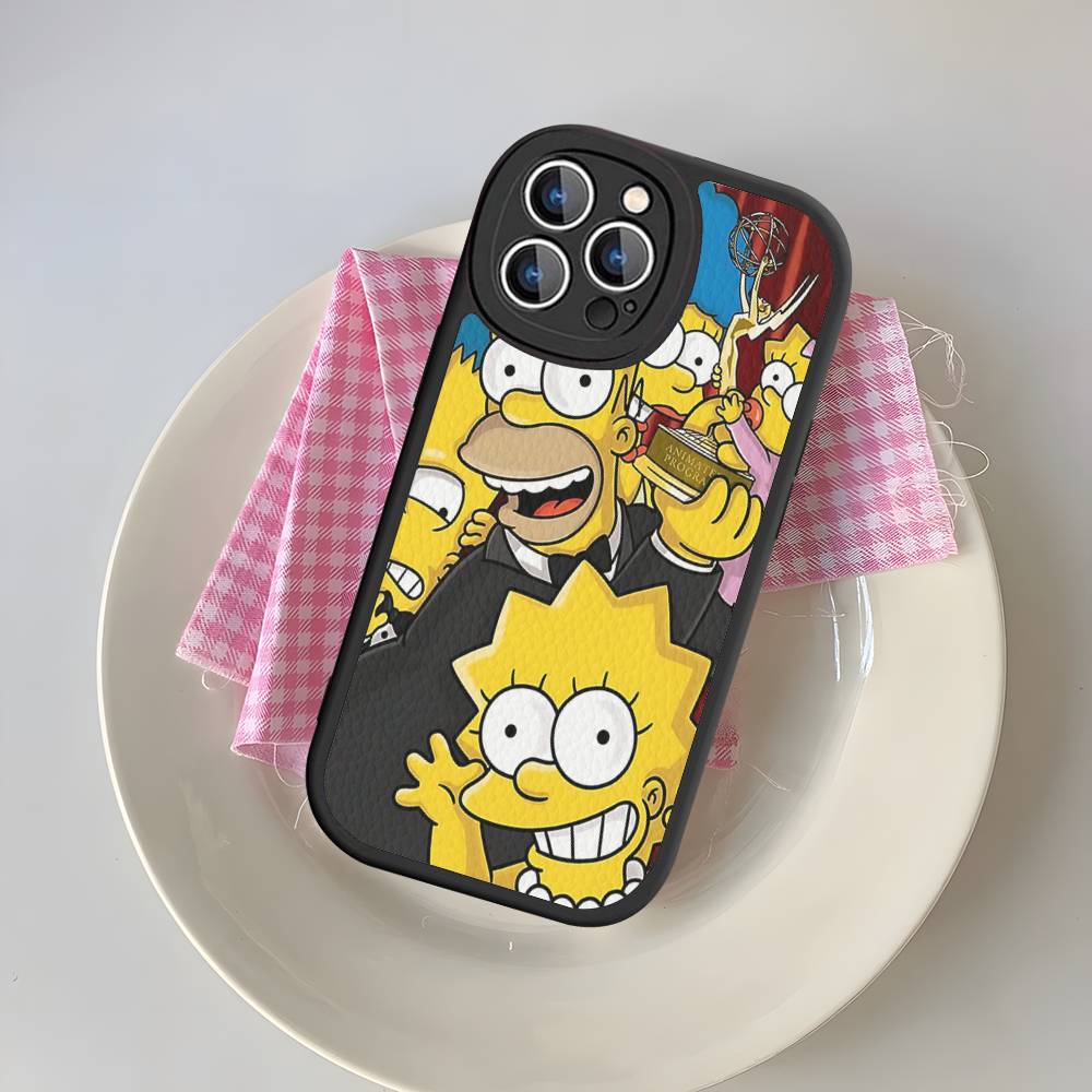 Vtipný kreslený S-Simpsons kryt na telefon pro iPhone 16 15 14 13 Pro Max 11 12 Plus Kožený silikonový obal