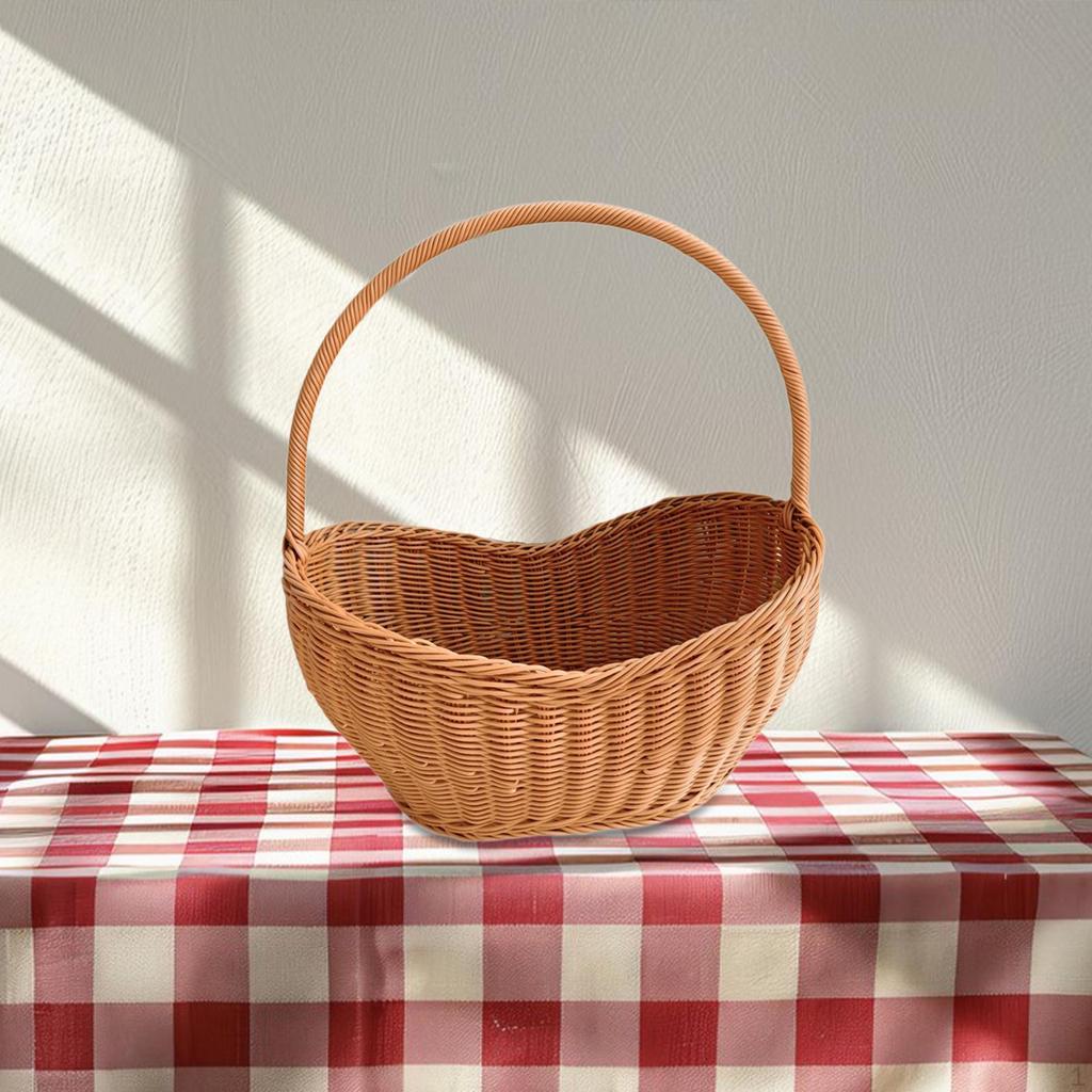 Picnic Basket with Handle Bread Imitation Rattan Handwoven for Outdoor