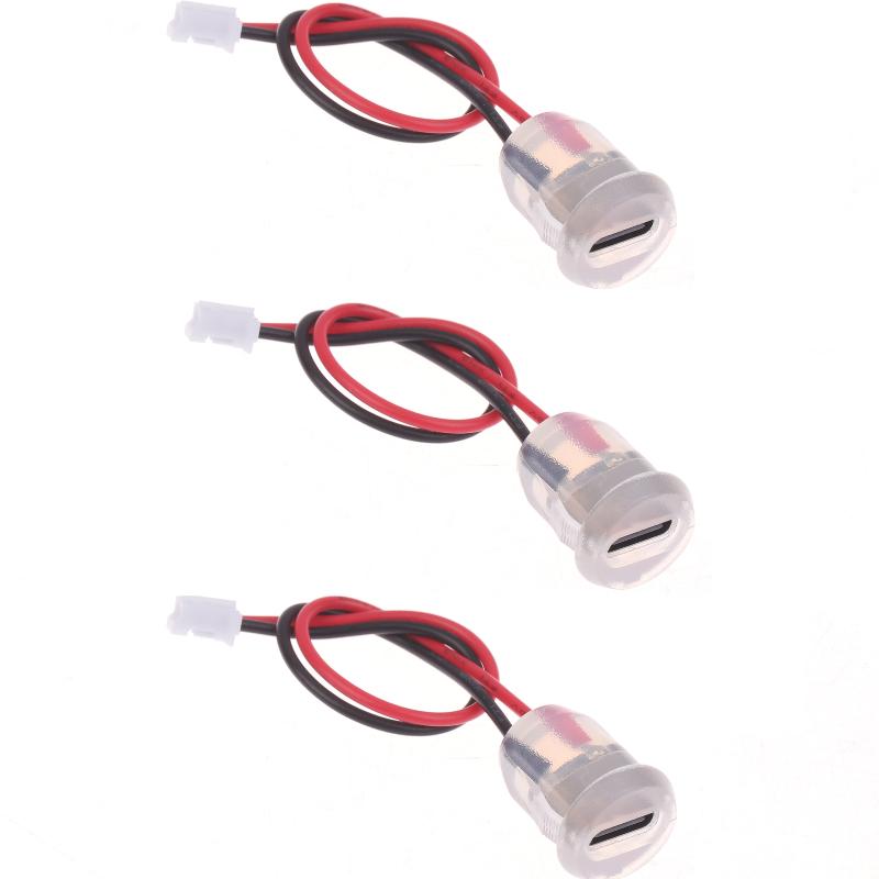1/3/5Pcs Waterproof 2 Wire Pigtail Cable With LED Lights 3A 5V Fast Charger Power Port Type C Female Socket Jack Connectors