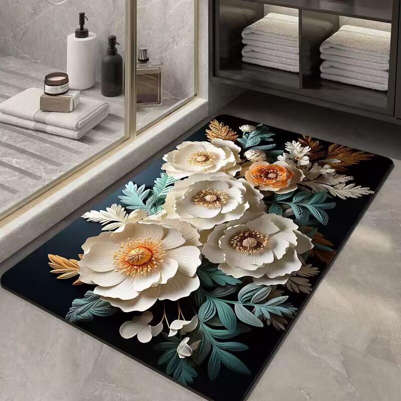 

3D Трехмерный Цветок Звукоизоляционный Абсорбирующий Нескользящий Коврик Грязеотталкивающий Хороший Уход за Кристальным Вельветом Бытовой Коврик 50 * 80cm (