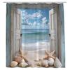 Beach Coastal Shower Curtain Rustic Barn Door Sea Waves Ocean Seascape Landscape Starfish Seashell Nautical Turquoise Tropical