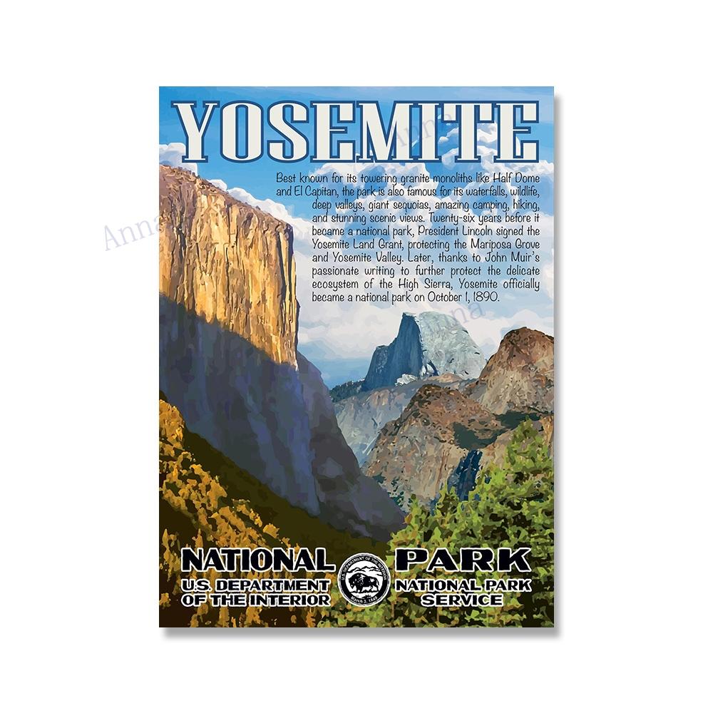 National Park Print Mountain Vintage Art Canvas Painting Travel Cities Posters Retro Landscape Wall Art Picture for Living Room