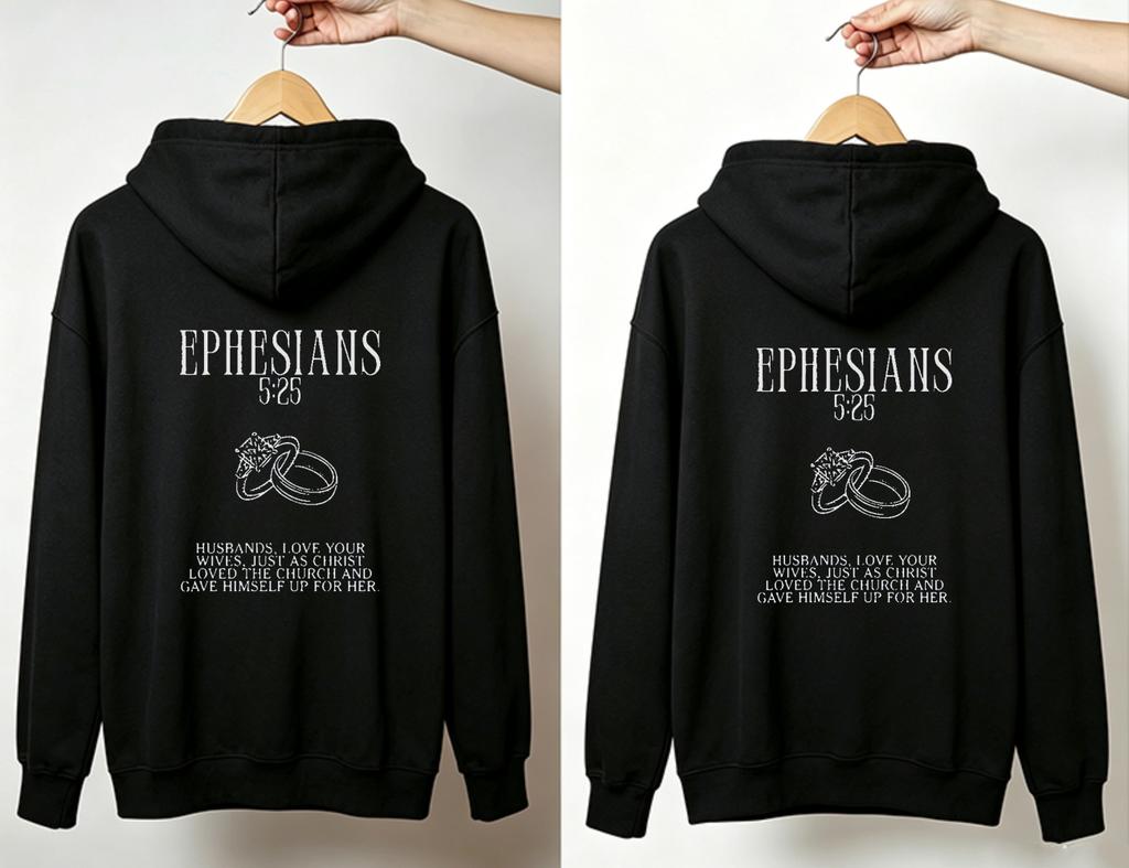Matching Couple Hooded Ephesians 5:25 Bible Verse Wedding Ring Graphic Hooded Sweatshirt Christian Religious Marriage Lover Gift