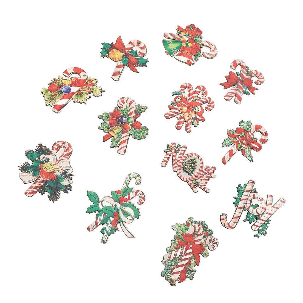 36pcs Xmas Candy Cane Hanging Decorations Cute Patterns Bright Colors Wood Candy Hanging Ornaments F