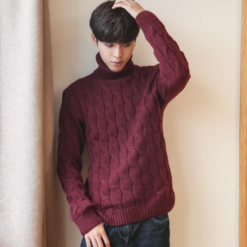 Men's Autumn and Winter Plus Size Warm and Thick Knitted Sweater Tall Neck Solid Color Sweater Base Sweater Versatile Pullover Sweater