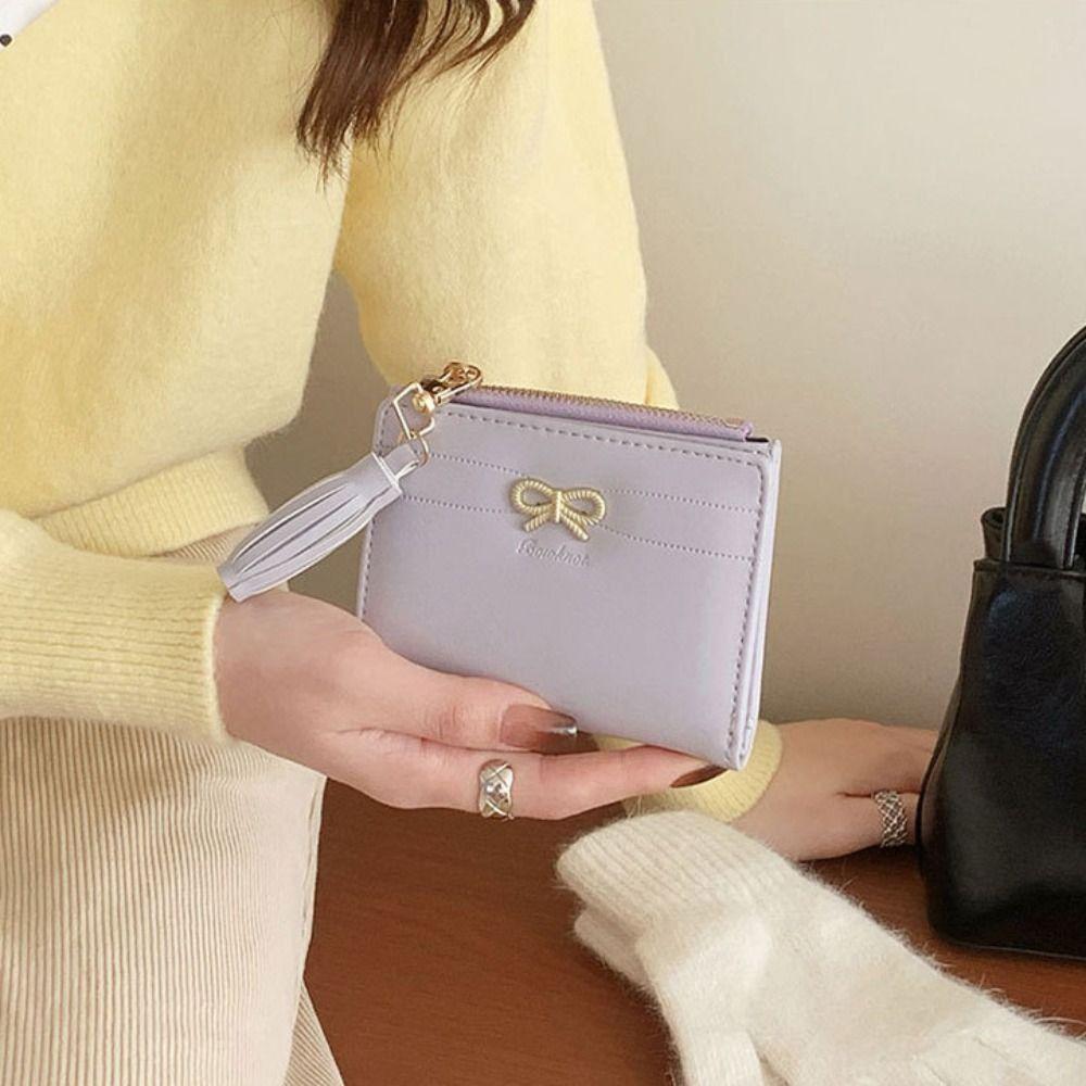 Bow PU Leather Coin Purse Portable Credit Card Holder Compact ID Card Holder  Women
