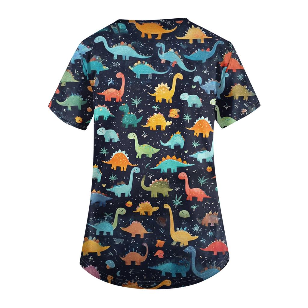 Dámské pracovní oblečení s výstřihem do V a krátkým rukávem s potiskem, s bočními kapsami s rozparky a uniformy