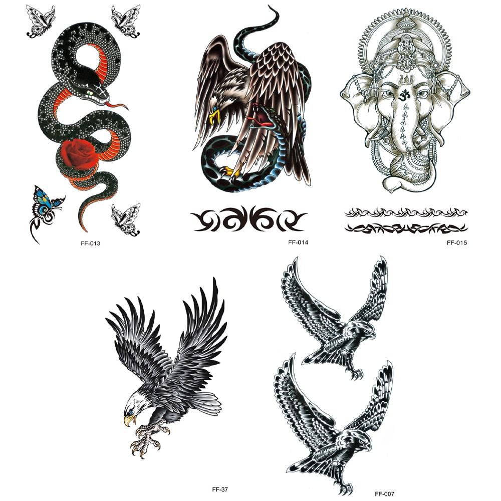 Bunte Serie Tattoo Aufkleber 5er Set Große Tiere 1 Set 5 Große Tierbögen