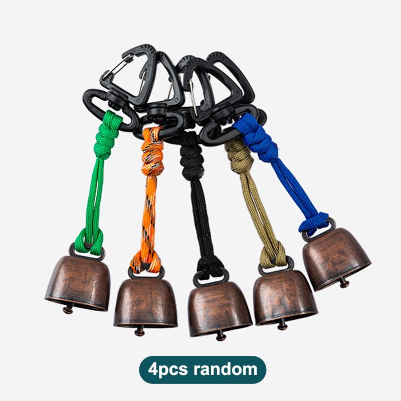 4Pcs Outdoor Bear Bell For Hiking Camping Loud Cast Iron Cowbell With Braided Lanyard Anti-Lost Keychain For Backpacking Walk