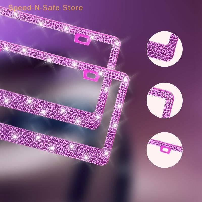 Elegant 31 X 16 Cm Rhinestone License Plate Frame – Premium Car Accessory For Women, Available In Single Or Double Piece Set