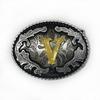 Western Cowboy Ethnic-Style Oval Belt Buckle - English Letters & Tang Grass Pattern Alloy